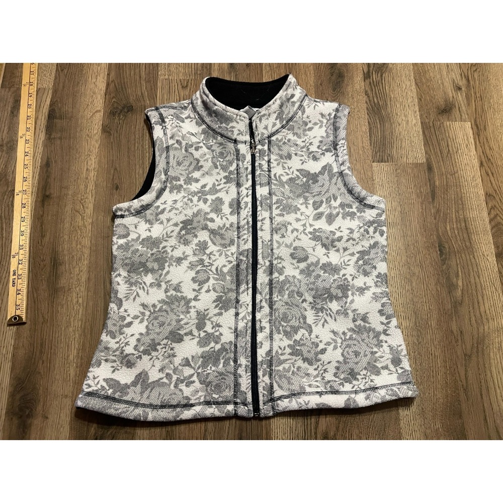 Moving Bleu Vest, Women's Size Medium, White Gray, Floral, Full Zip, Vest